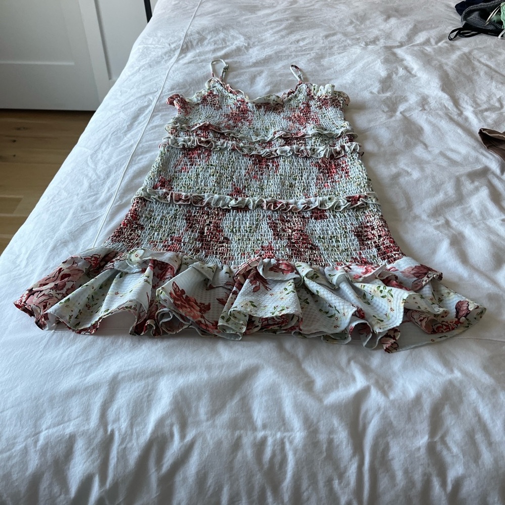 Zara Red and White Floral Ruffle Dress